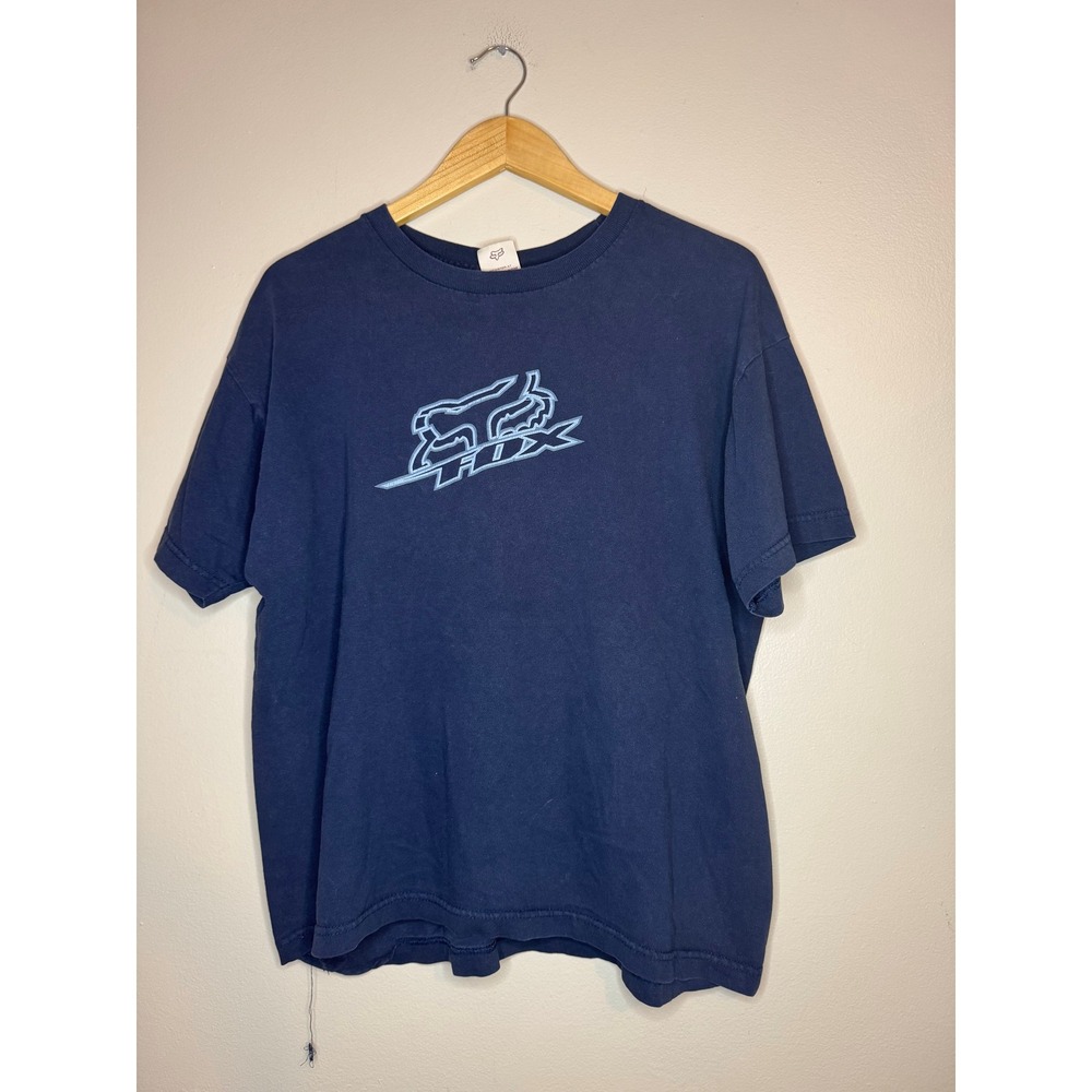 Fox Racing‎ Navy Blue Graphic T-Shirt Vintage Y2K Motocross Logo Tee Large